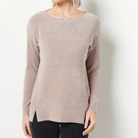 Barefoot Dreams Cozy Chic Ultra Lite Dockside Pointelle Pullover Sweater 1X Tan - Picture 1 of 8